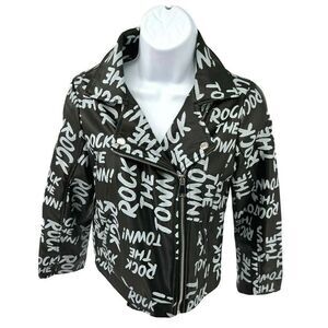 Disney D-Signed Girls Large Black Moto Faux Leather Jacket Rock the Town